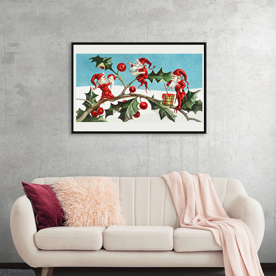 "Santa elves painting berries on holly leaves",  L. Prang & Co.