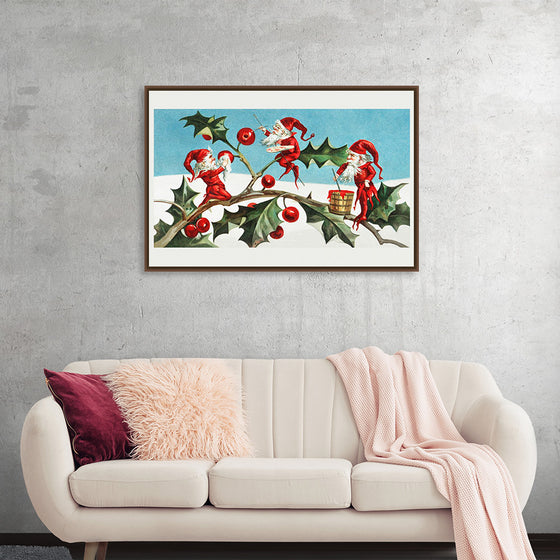 "Santa elves painting berries on holly leaves",  L. Prang & Co.