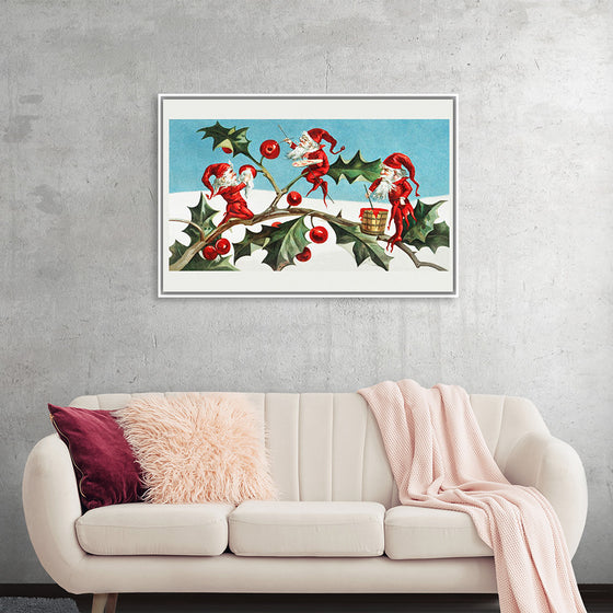 "Santa elves painting berries on holly leaves",  L. Prang & Co.