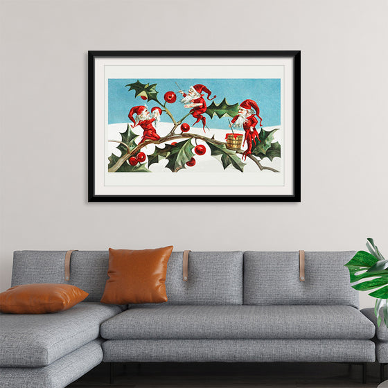 "Santa elves painting berries on holly leaves",  L. Prang & Co.