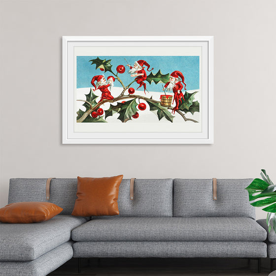 "Santa elves painting berries on holly leaves",  L. Prang & Co.