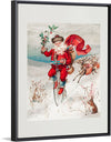 "Santa Claus on a penny farthing with reindeer trailing and a rabbit",  L. Prang & Co.