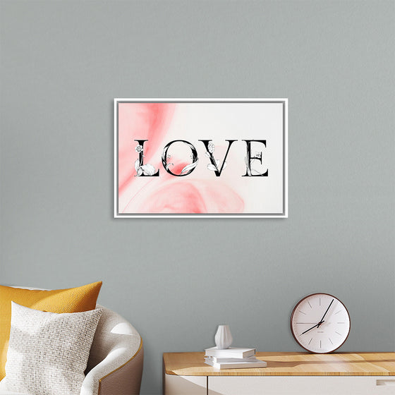 "Love word floral font watercolor"