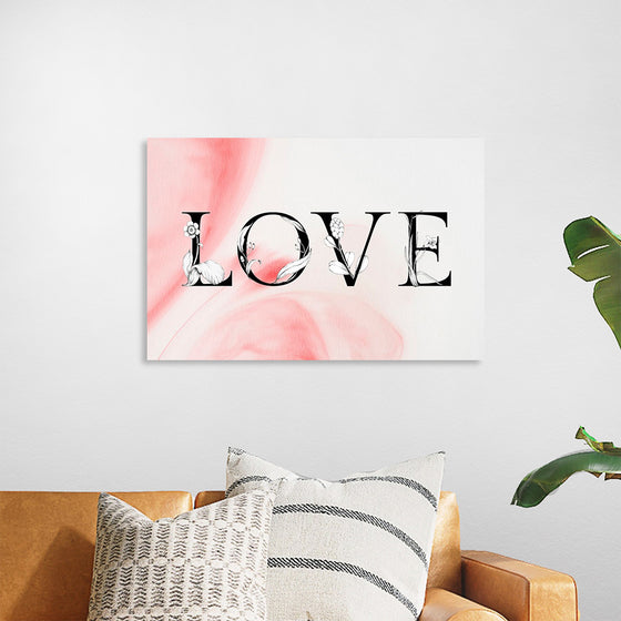 "Love word floral font watercolor"