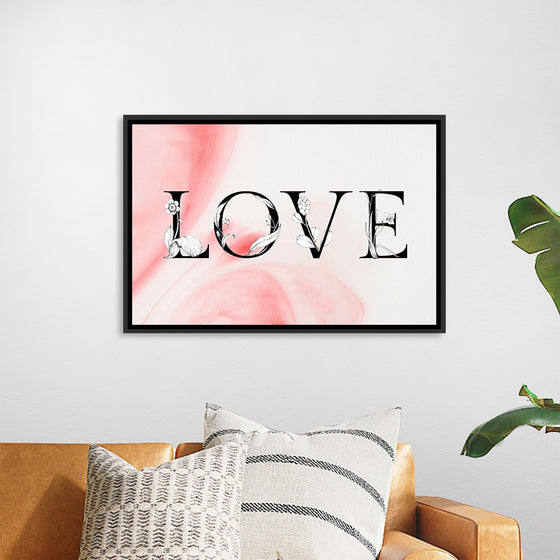 "Love word floral font watercolor"