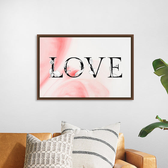 "Love word floral font watercolor"