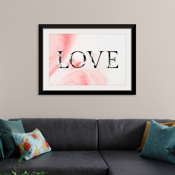 "Love word floral font watercolor"