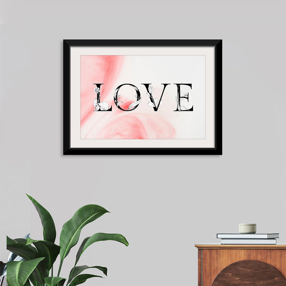 "Love word floral font watercolor"