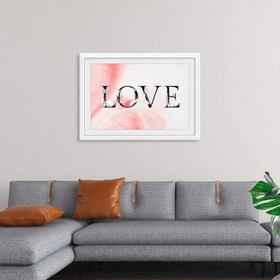 "Love word floral font watercolor"