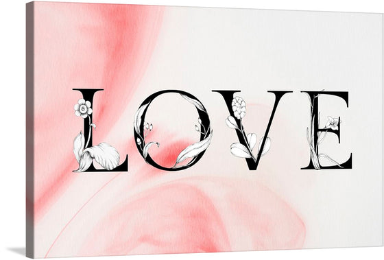 “Love Word Floral Font Watercolor” is a captivating piece of art that seamlessly blends the raw emotion of love with contemporary design. The artwork features the word “LOVE” in capital letters, each letter adorned with intricate floral designs, all set against a backdrop of soft pink watercolor strokes. 