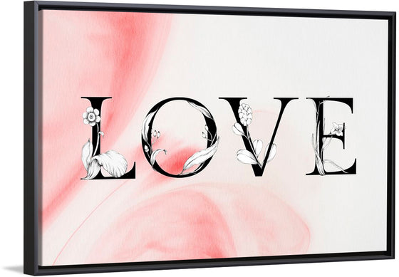 "Love word floral font watercolor"