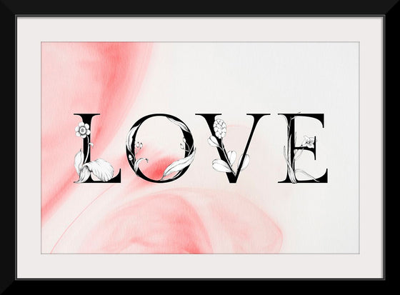 "Love word floral font watercolor"