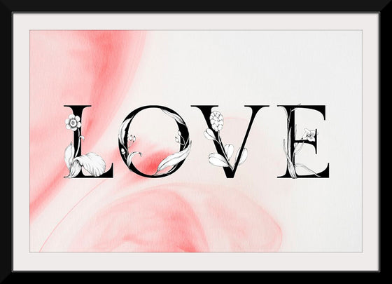 "Love word floral font watercolor"