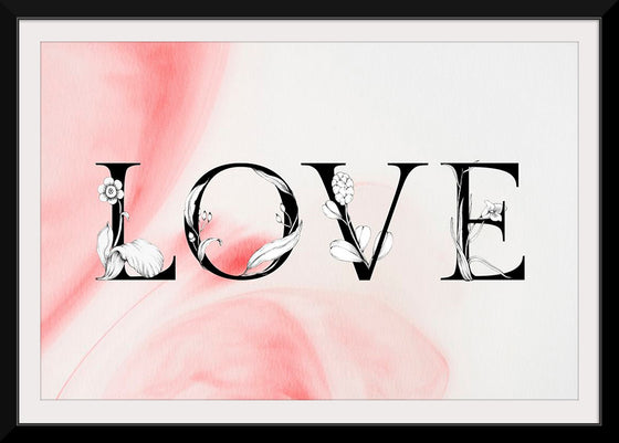 "Love word floral font watercolor"