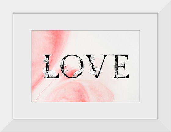 "Love word floral font watercolor"