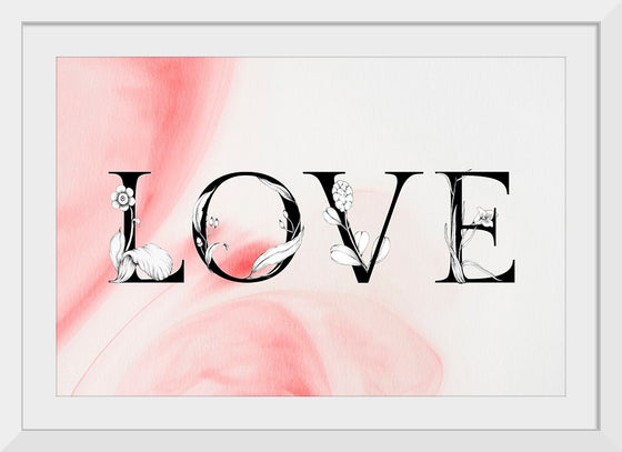 "Love word floral font watercolor"