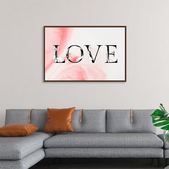 "Love word floral font watercolor"