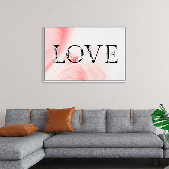 "Love word floral font watercolor"