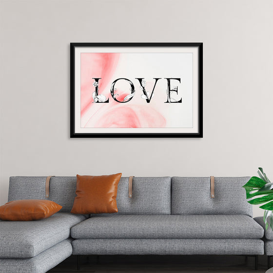 "Love word floral font watercolor"