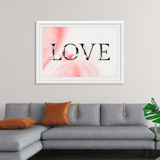 "Love word floral font watercolor"