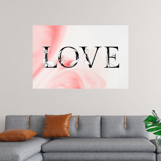 "Love word floral font watercolor"