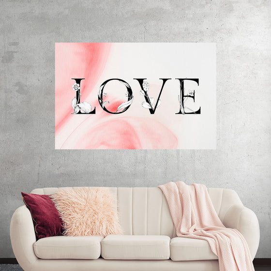 "Love word floral font watercolor"