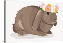  This charming artwork features a brown rabbit wearing a delicate flower crown on its head. The intricate details of the floral arrangement and the rabbit's fur make this piece a true masterpiece. It's perfect for animal lovers and those who appreciate the beauty of nature. Hang it in your home or office to add a touch of whimsy and elegance to any space. 