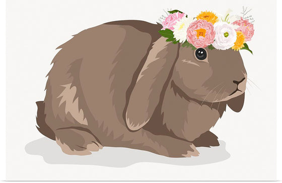 "Cute Bunny, Rabbit Wearing Flower Crown"