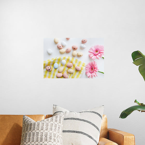 "Chocolate Easter Eggs and Pink Gerbera Flatlay"