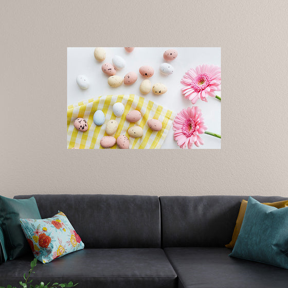 "Chocolate Easter Eggs and Pink Gerbera Flatlay"