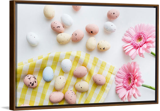 "Chocolate Easter Eggs and Pink Gerbera Flatlay"