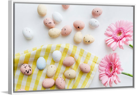 "Chocolate Easter Eggs and Pink Gerbera Flatlay"