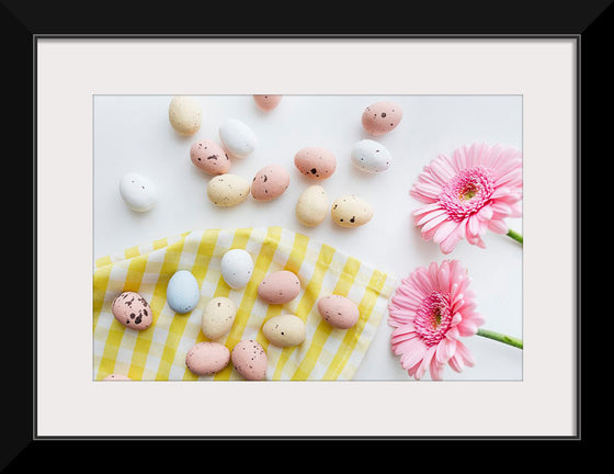 "Chocolate Easter Eggs and Pink Gerbera Flatlay"