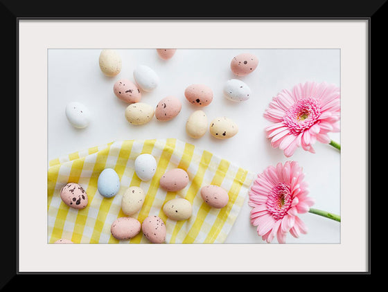 "Chocolate Easter Eggs and Pink Gerbera Flatlay"