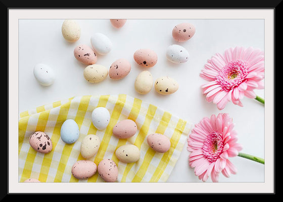 "Chocolate Easter Eggs and Pink Gerbera Flatlay"