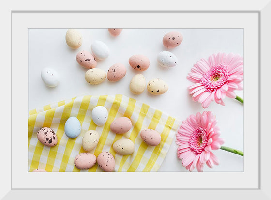 "Chocolate Easter Eggs and Pink Gerbera Flatlay"