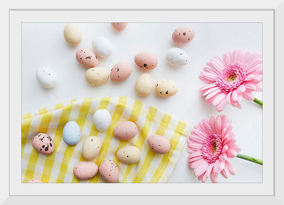 "Chocolate Easter Eggs and Pink Gerbera Flatlay"