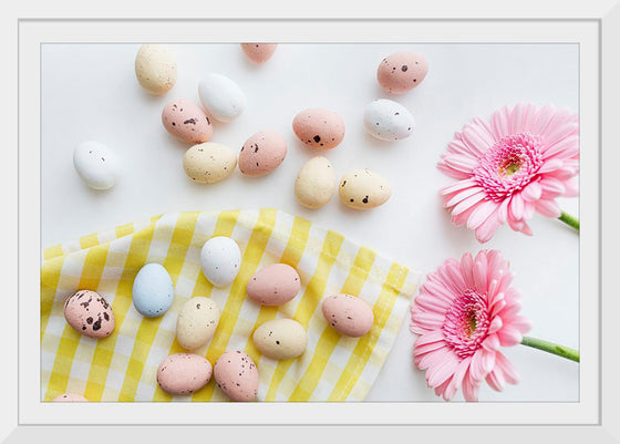 "Chocolate Easter Eggs and Pink Gerbera Flatlay"