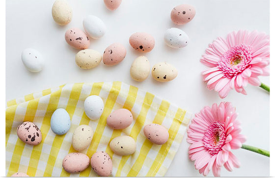 "Chocolate Easter Eggs and Pink Gerbera Flatlay"