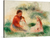 “Young Family (La Jeune famille)” is a beautiful oil painting by the French artist Pierre-Auguste Renoir. It depicts a family of three, a mother, father, and child, in a peaceful outdoor setting. The painting is a perfect example of Renoir’s signature style, which is characterized by soft, fluid brushstrokes and vibrant colors.