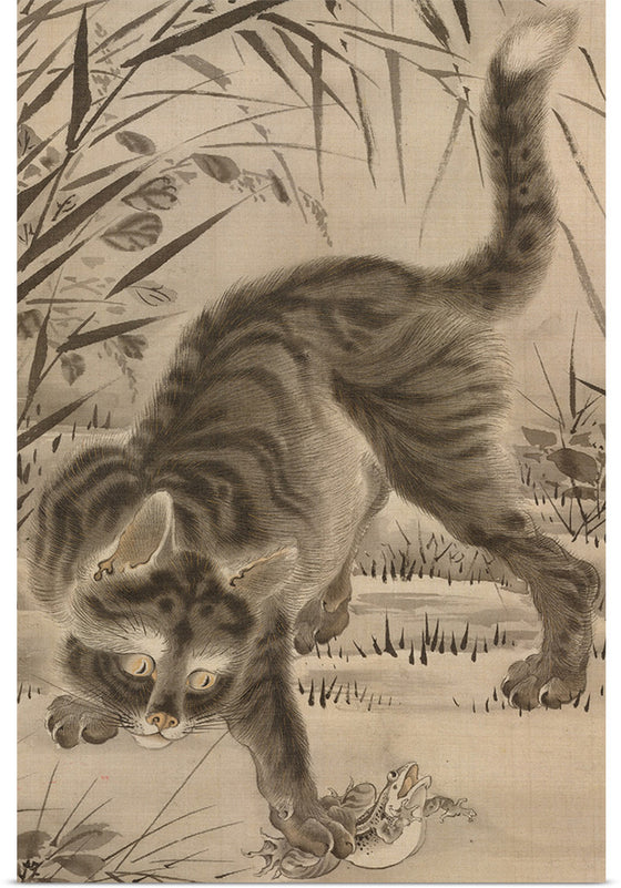 "Cat catching a Frog", Kawanabe Kyosai