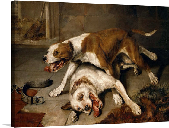 “Fighting dogs catching their breath” is a stunning piece of art that captures the raw power and energy of two dogs in the midst of a fight. The painting is a perfect addition to any collection, as it showcases the artist’s ability to capture the essence of the animals in a realistic and engaging manner. 