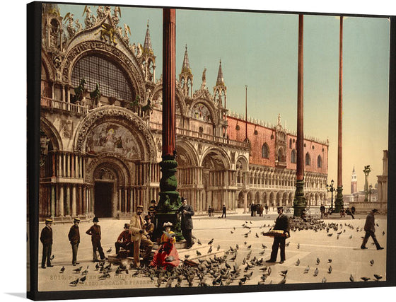 Immerse yourself in the enchanting atmosphere of St. Mark’s Place in Venice, Italy, through this exquisite artwork. “Pigeons in St. Mark’s Place” captures a timeless scene where locals and visitors alike are enveloped in the majestic architecture of the iconic basilica, while pigeons gracefully flutter about, adding a touch of life and movement.