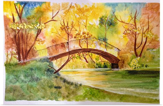 "Japanese Bridge with Autumn Foliage", Maritess Sulcer