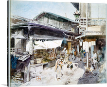  “Street Scene in Ikao, Japan” invites you into the serene and bustling life of Ikao, Japan with this exquisite print. Every brushstroke brings to life the harmonious blend of traditional and contemporary elements, capturing a moment frozen in time. The artwork illuminates the intricate architecture, lively street vendors, and locals adorned in traditional attire amidst their daily routines.