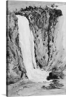  Immerse yourself in the serene beauty of this exquisite print, capturing the majestic cascade of a waterfall amidst a tranquil landscape. Every brushstroke, every nuance of light and shadow, brings this monochromatic masterpiece to life. The artwork’s elegant interplay of black and white tones evokes a timeless allure, making it a captivating addition to any space. 