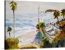  Immerse yourself in the serene beauty of Maritess Sulcer’s masterpiece, “Lookout over the Sea with Trees and the Ocean.” Every brushstroke captures the tranquil ambiance of a secluded lookout, where nature’s grandeur unfolds before your eyes. Palm trees sway gently against a backdrop of an endless azure sea, merging seamlessly with the sky.