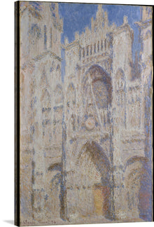  In Claude Monet's "Rouen Cathedral: The Portal (Sunlight)" (1894), the artist captures the awe-inspiring grandeur of the Rouen Cathedral, its façade bathed in the golden glow of the midday sun.&nbsp;  Monet's masterful use of light and color transforms the cathedral into a shimmering apparition, its intricate stonework rendered in a symphony of yellows, pinks, and oranges.