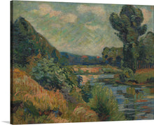  Immerse yourself in the serene beauty of this exquisite landscape painting, now available as a premium print. Every brushstroke captures the tranquil essence of a river winding gracefully through lush greenery and towering trees, under the gentle embrace of a cloud-kissed sky. The artist’s masterful use of color and texture brings this scene to life, offering a visual retreat into nature’s peaceful embrace. 