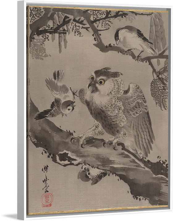 "Owl Mocked by Small Birds", Kawanabe Kyosai